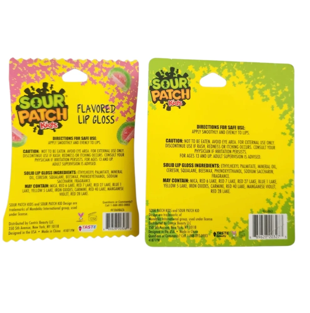 Sour Patch Kids Candy Flavored Women's Lip Gloss Set Red & Blue Chapstick Makeup